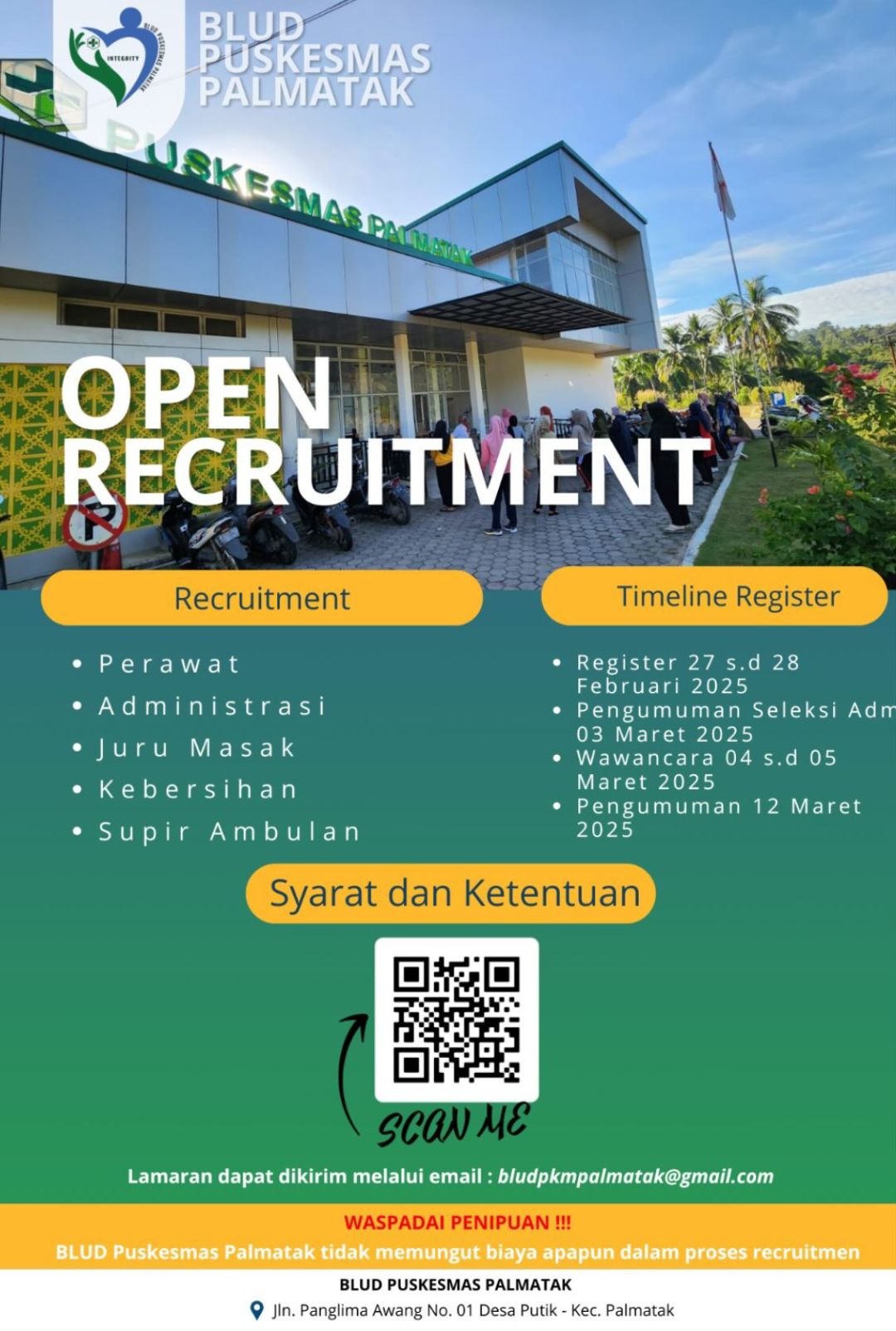 Open Recruitment! BLUD Puskesmas Palmatak