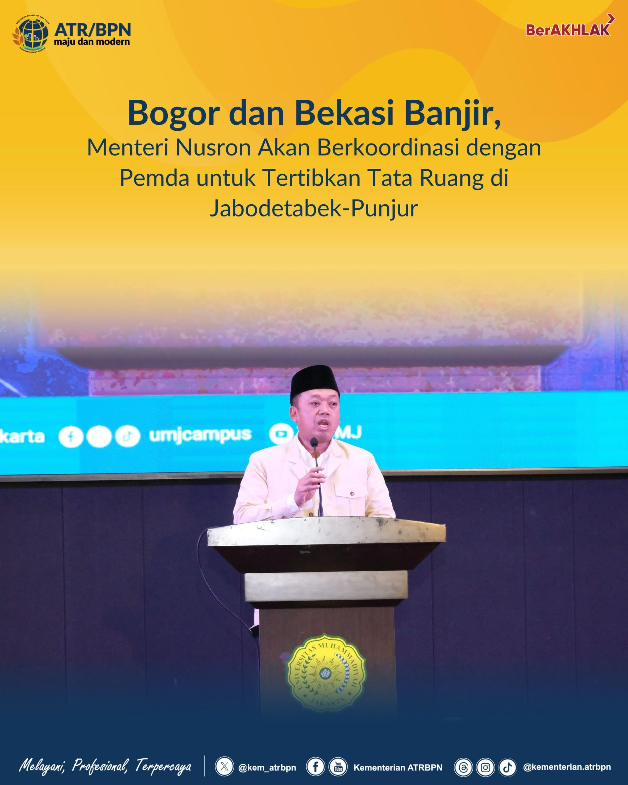 Bogor dan Bekasi Banjir, Menteri Nusron Akan Berkoordinasi dengan Pemda untuk Tertibkan Tata Ruang di Jabodetabek-Punjur