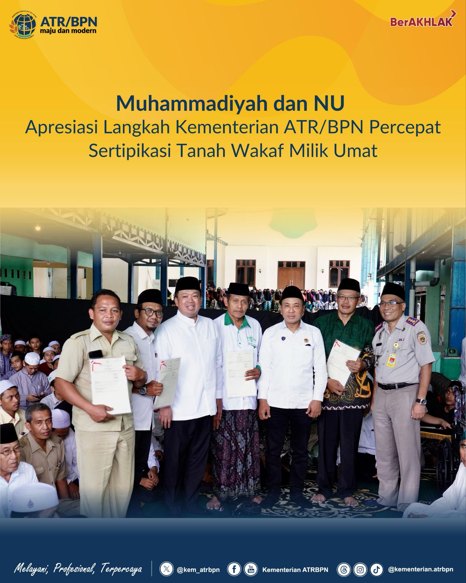 Muhammadiyah dan NU Apresiasi Langkah Kementerian ATR/BPN Percepat Sertipikasi Tanah Wakaf Milik Umat