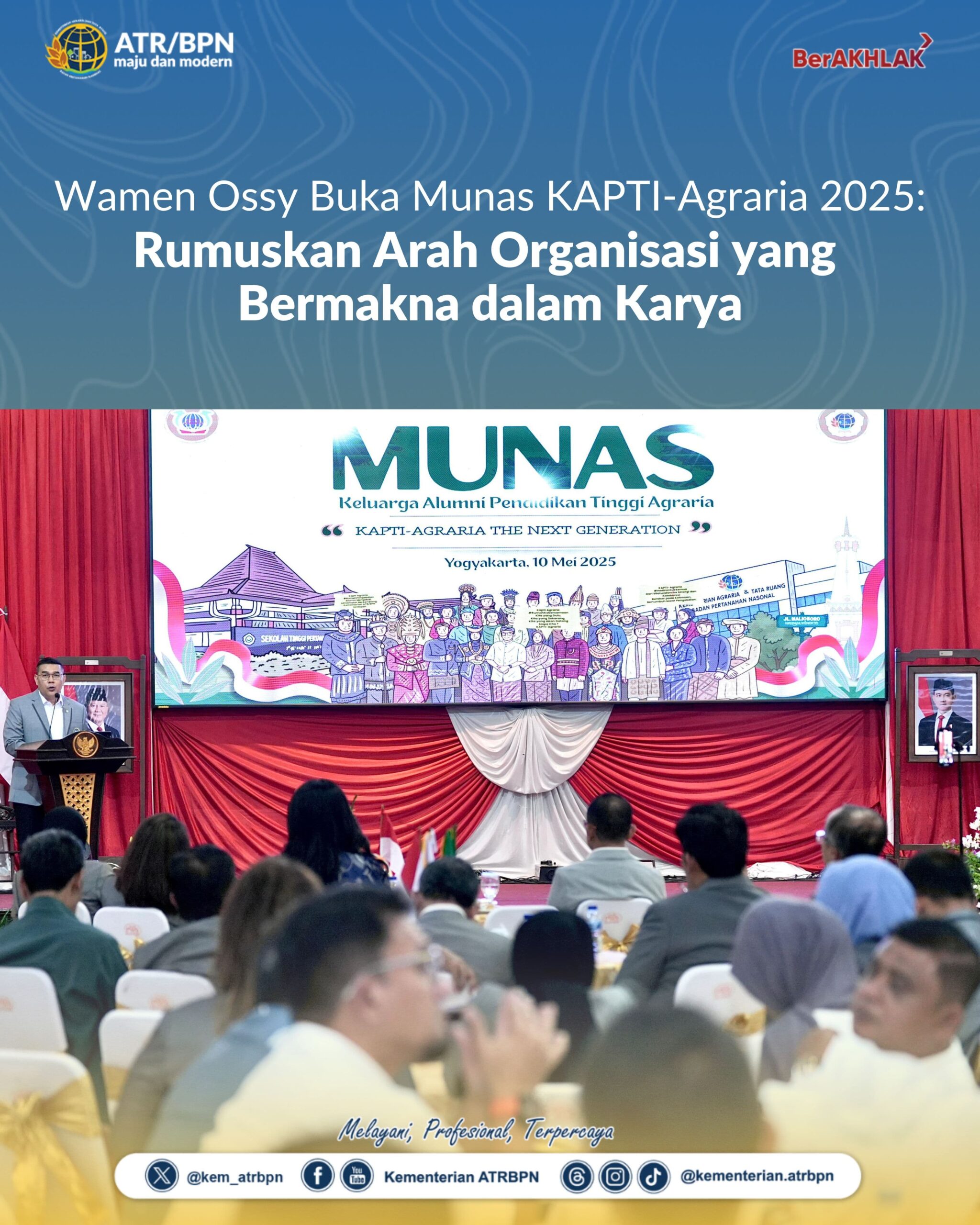 Wamen Ossy Buka Munas KAPTI-Agraria 2025: Rumuskan Arah Organisasi yang Bermakna dalam Karya