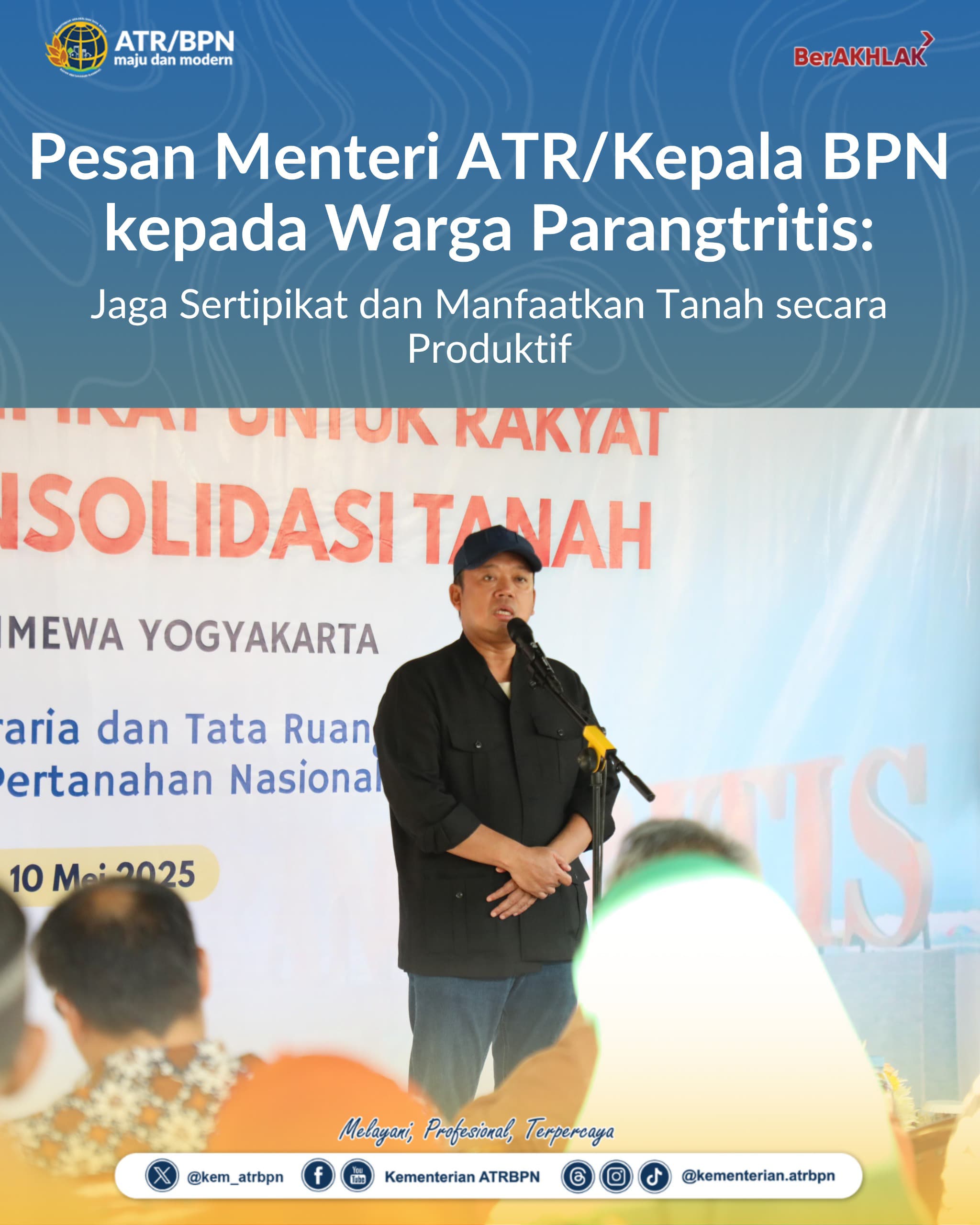 Pesan Menteri ATR/Kepala BPN kepada Warga Parangtritis: Jaga Sertipikat dan Manfaatkan Tanah secara Produktif