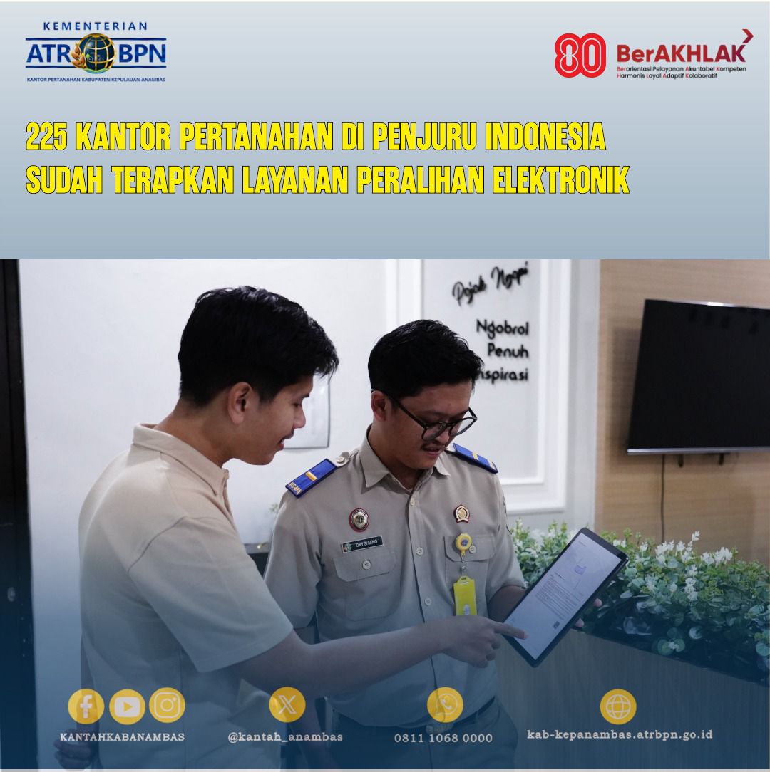 225 Kantor Pertanahan di Penjuru Indonesia Sudah Terapkan Layanan Peralihan Elektronik