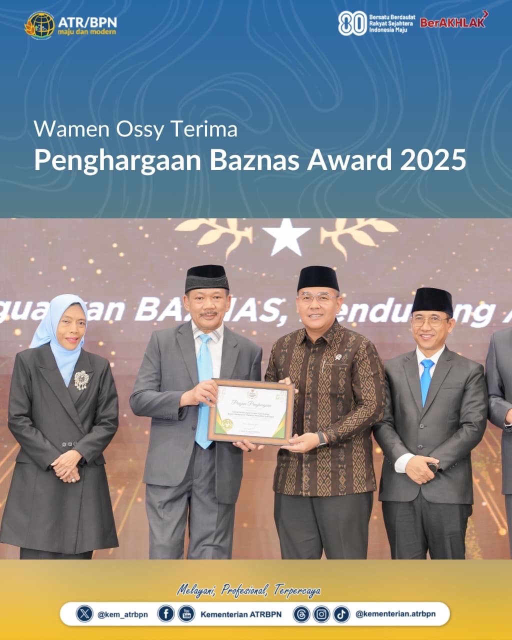 Wamen Ossy Terima Penghargaan Baznas Award 2025