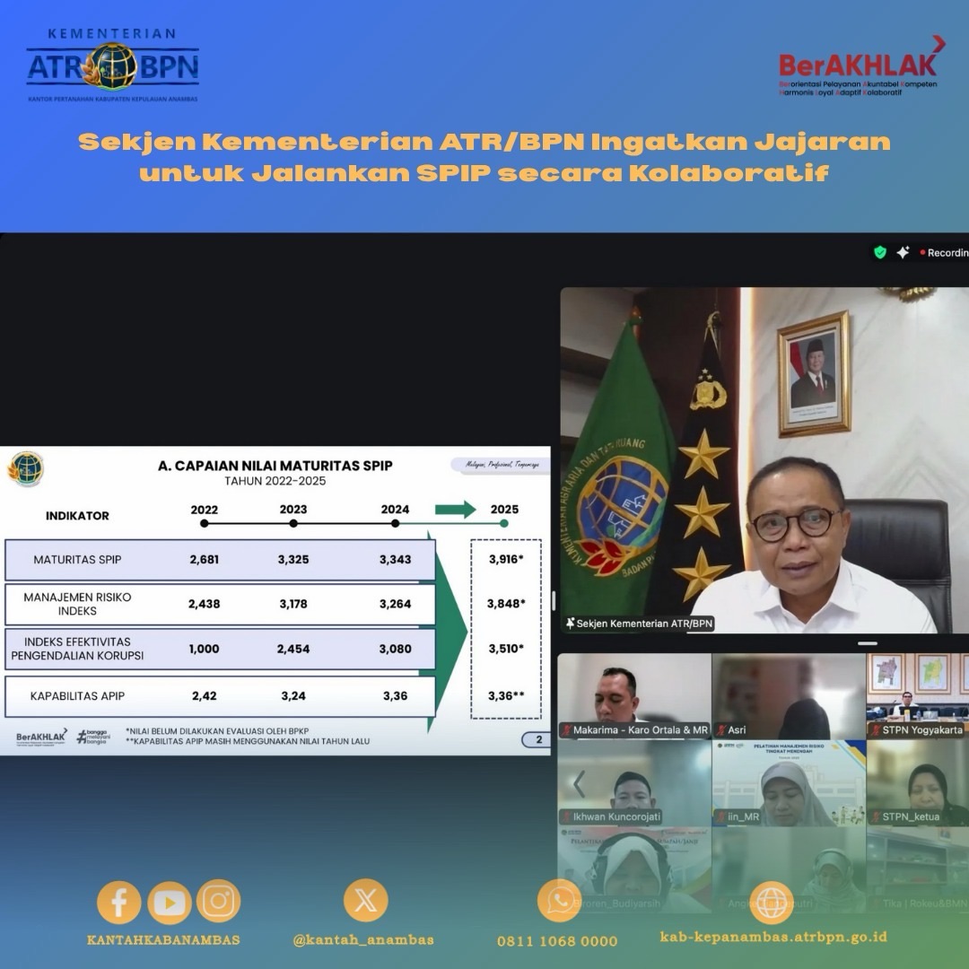 Sekjen Kementerian ATR/BPN Ingatkan Jajaran untuk Jalankan SPIP secara Kolaboratif