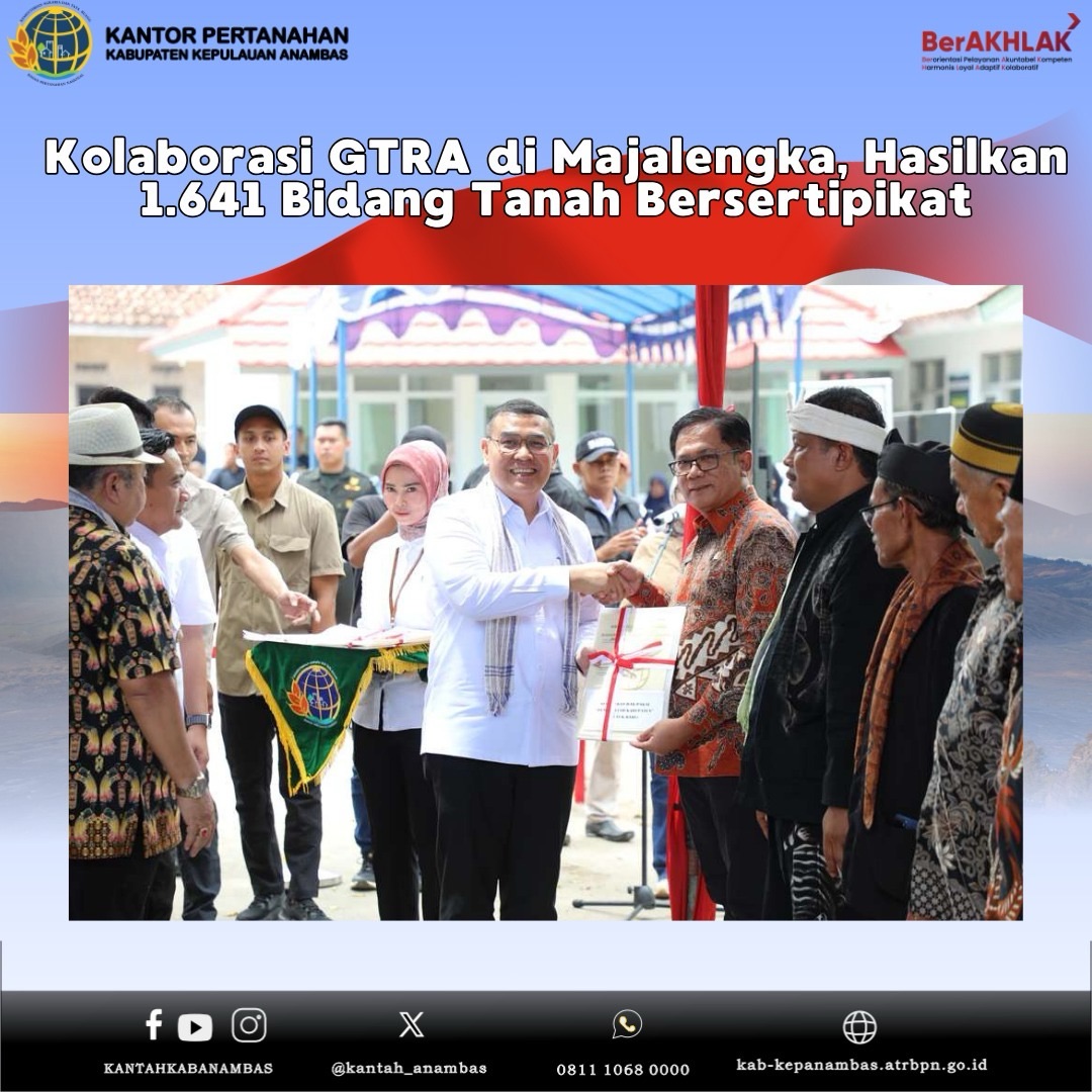 Kolaborasi GTRA di Majalengka, Hasilkan 1.641 Bidang Tanah Bersertipikat