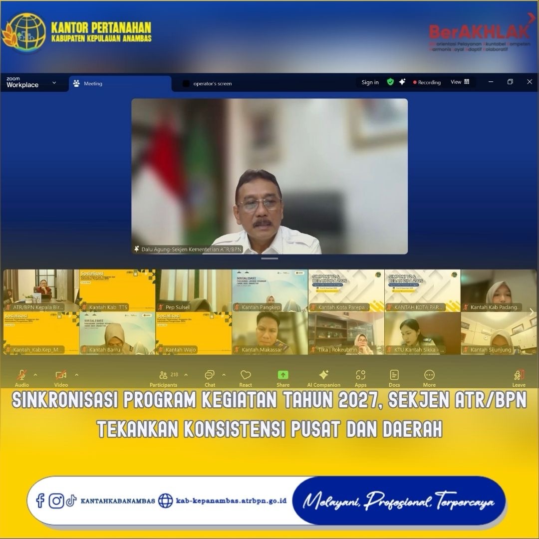 Sinkronisasi Program Kegiatan Tahun 2027, Sekjen ATR/BPN Tekankan Konsistensi Pusat dan Daerah