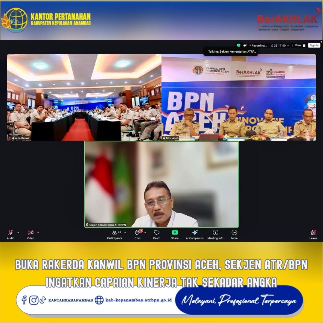 Buka Rakerda Kanwil BPN Provinsi Aceh, Sekjen ATR/BPN Ingatkan Capaian Kinerja Tak Sekadar Angka