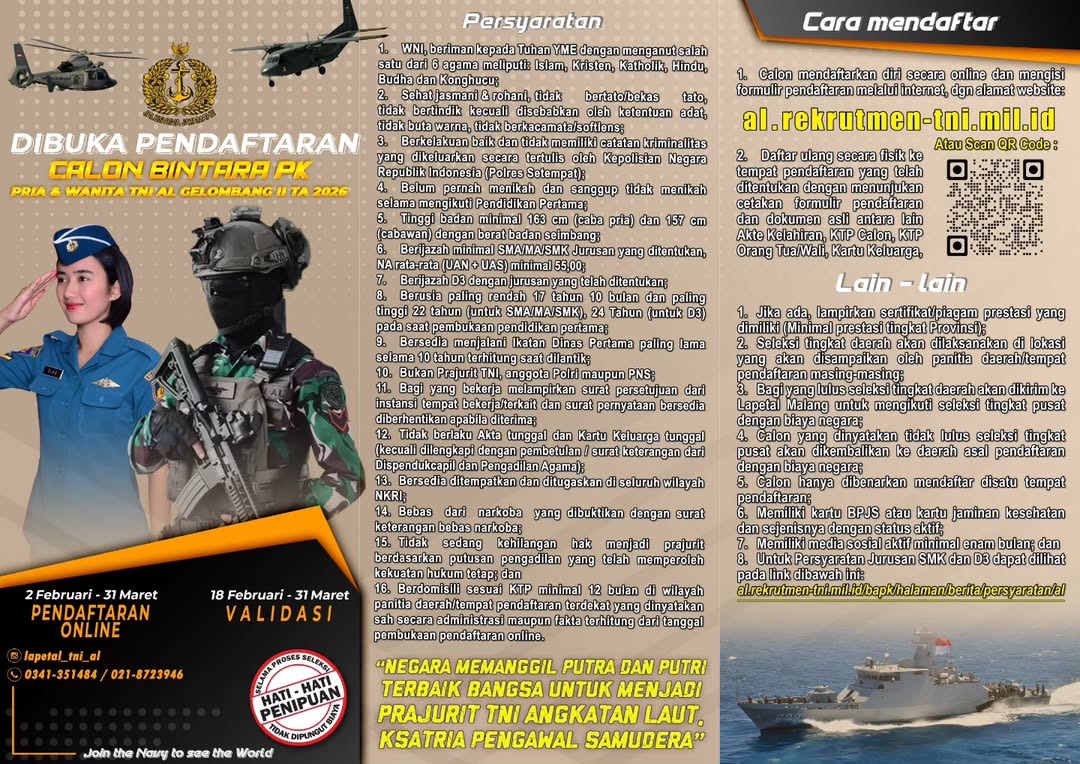 Pendaftaran Prajurit TNI-AL Gel. II T.A 2026