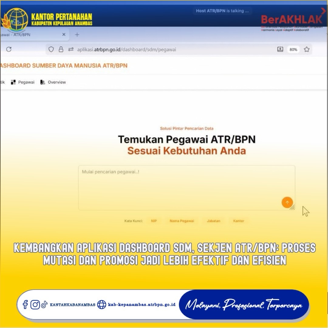 Kembangkan Aplikasi Dashboard SDM, Sekjen ATR/BPN: Proses Mutasi dan Promosi Jadi Lebih Efektif dan Efisien