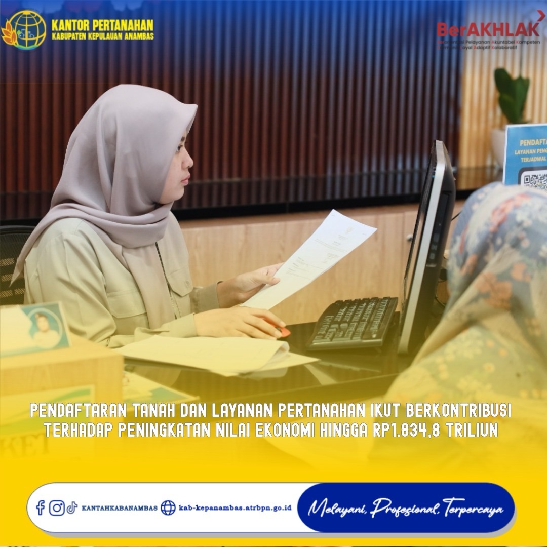 Pendaftaran Tanah dan Layanan Pertanahan Ikut Berkontribusi terhadap Peningkatan Nilai Ekonomi hingga Rp1.834,8 Triliun